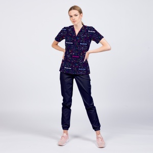 Uniformă medicală Class cu imprimeu Medicine și pantaloni jogger pentru femei