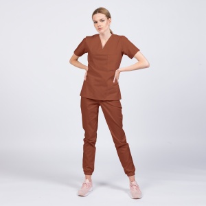 Uniforma medicala cu pantaloni jogger pentru femei CLASS-Caramel