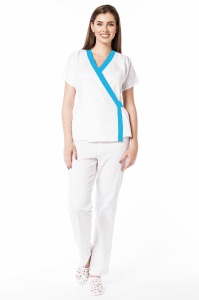 Uniformă medicală din poplin Jachetă Tara cu inserție Turqoise și pantaloni clasici pentru femei