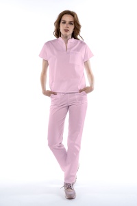 Uniforma medicala FABS stretch (cu elastan) cu pantalon pentru femei-Roz pal - Img 1