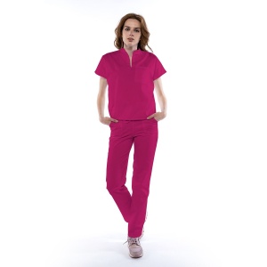 Uniforma medicala FABS stretch (cu elastan) cu pantalon pentru femei-Magenta - Img 1