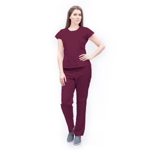 Uniforma medicala SPRINT stretch (cu elastan) cu bluza cambrata si pantalon pentru femei-Visiniu - Img 1