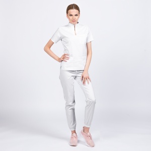 Uniforma medicala STIL stretch cu pantaloni jogger pentru femei-Alb - Img 1