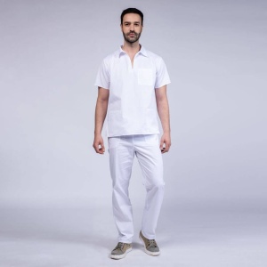 Uniforma medicala stretch TREND (cu elastan) cu pantaloni pentru barbati -Alb