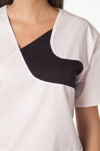 Bluza medicala Chic din poplin pentru femei-Albastru noctun cu alb - Img 3