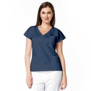 Bluza medicala DOLL cambrata cu capse din poplin-Albastru nocturn - Img 1