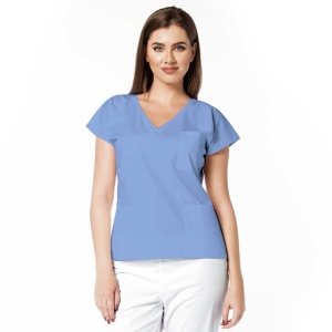 Bluza medicala DOLL cambrata cu capse din poplin-Azur