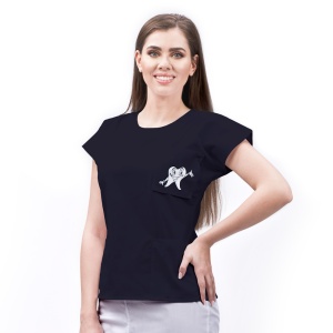 Bluza medicala SPRINT cambrata din poplin pentru stomatologi-Bleumarin - Img 1