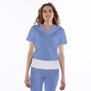 Bluza medicala stretch KULT (cu elastan) Azur cu contrast Alb pentru femei