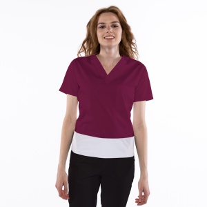 Bluza medicala stretch KULT (cu elastan) Visiniu cu contrast Alb pentru femei