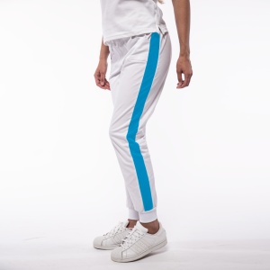 Pantalon medical ART stretch (cu elastan) Alb contrast Turqoise cu buzunare si mansete pentru femei