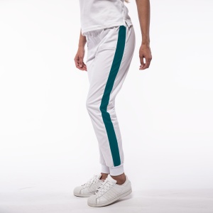 Pantalon medical ART stretch (cu elastan) Alb contrast Verde Marin cu buzunare si mansete pentru femei