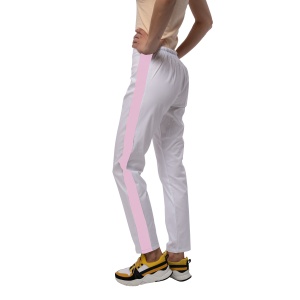 Pantaloni medicali ART stretch (cu elastan) Alb cu contrast Roz pal pentru femei