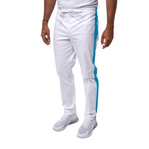 Pantaloni medicali ART stretch (cu elastan) cu contrast pentru barbati ALB-TURQOISE