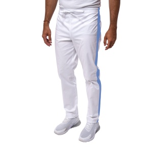 Pantaloni medicali ART stretch (cu elastan) cu contrast pentru barbati ALB-AZUR