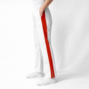 Pantaloni medicali Art stretch evazați cu contrast pentru femei-alb cu rosu