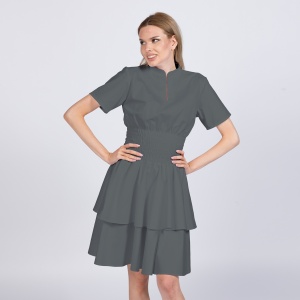 Rochie medicala stretch (cu elastan) FRILL -Gri metal