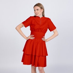 Rochie medicala stretch (cu elastan) FRILL -Rosu