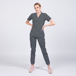 Uniforma medicala CLASS stretch (cu elastan) cu pantalon jogger pentru femei-Gri metal - Img 1