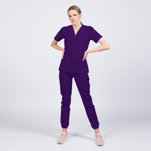 Uniforma medicala CLASS stretch (cu elastan) cu pantalon jogger pentru femei-Liliac - Img 1