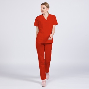 Uniforma medicala CLASS stretch (cu elastan) cu pantalon pentru femei-Rosu - Img 1