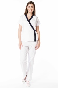 Uniformă medicală din poplin Jachetă Tara cu inserție Bleumarin și pantaloni clasici pentru femei