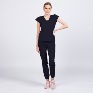 Uniforma medicala DOLL cu bluza cambrata si pantalon jogger-Bleumarin - Img 1