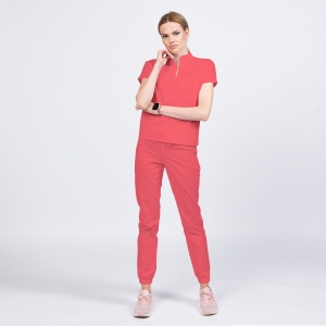 Uniforma medicala FABS stretch cu pantalon jogger pentru femei-Coral - Img 1