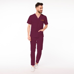 Uniforma medicala KULT personalizata cu nume si functie -Visiniu