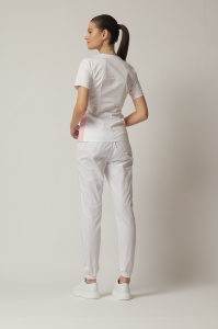 Uniformă Medicală Kult Stretch cu Inserție Verticală și Pantalon Jogger – Alb/Roz pal - Img 9
