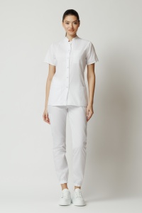 Uniformă medicală Mia cu jachetă mânecă scurtă și pantaloni jogger-Alb