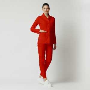 Uniformă medicală Nora cu jachetă mânecă lungă și pantaloni jogger-Rosu