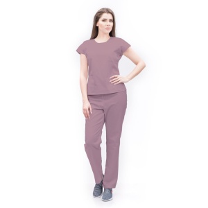 Uniforma medicala SPRINT stretch (cu elastan) cu bluza cambrata si pantalon pentru femei-Roz antic - Img 1