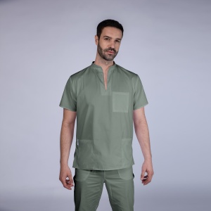 Uniformă medicală Stil pentru bărbați, din vâscoză cu 9% elastan-Olive