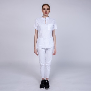 Uniforma medicala STIL stretch (cu elastan) cu pantaloni pentru femei-Alb