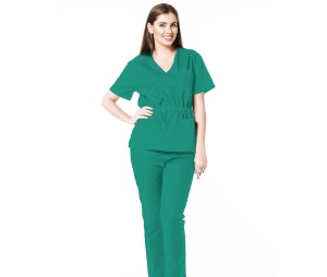 Uniforma medicala stretch DOLL (cu elastan) Verde Menta - bluza cambrata cu snur si pantalon jogger pentru femei