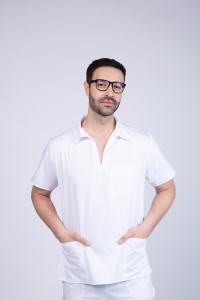 Uniforma medicala stretch TREND (cu elastan) cu pantaloni pentru barbati -Albastru nocturn - Img 2