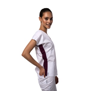 Bluza medicala DOLL cambrata stretch (cu elastan) Alb cu contrast Tangerine pentru femei - Img 1