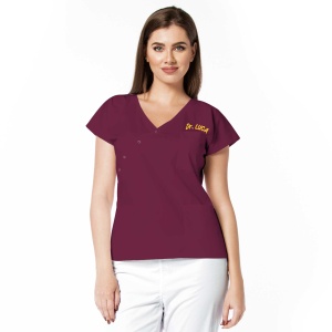 Bluza medicala DOLL din poplin personalizata cu nume si functie-Visiniu