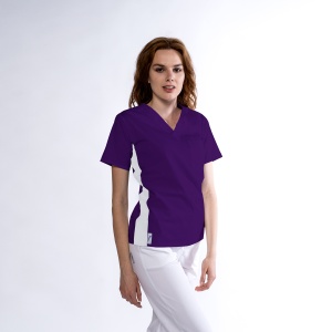 Bluza medicala KULT stretch (cu elastan) Liliac cu contrast Alb lateral