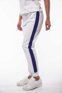 Pantalon medical ART stretch (cu elastan) Alb contrast Bleumarin cu buzunare si mansete pentru femei