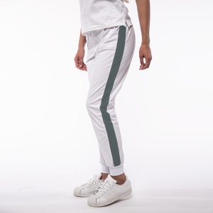Pantalon medical ART stretch (cu elastan) Alb contrast Gri metal cu buzunare si mansete pentru femei