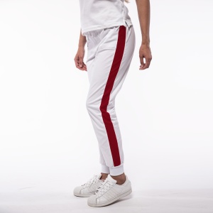 Pantalon medical ART stretch (cu elastan) Alb contrast Visiniu cu buzunare si mansete pentru femei
