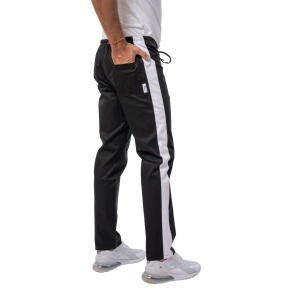 Pantaloni medicali ART stretch (cu elastan) cu contrast pentru barbati NEGRU-ALB