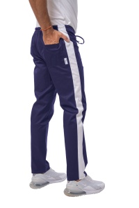 Pantaloni medicali ART stretch (cu elastan) cu contrast pentru barbati BLEUMARIN-ALB
