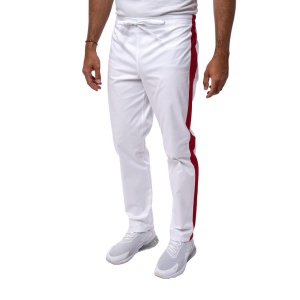 Pantaloni medicali ART stretch (cu elastan) cu contrast pentru barbati ALB-VISINIU