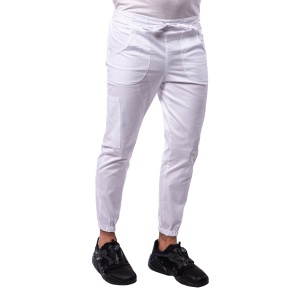 Pantaloni medicali ART stretch (cu elastan) Jogger pentru barbati-Alb