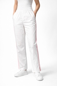 Pantaloni medicali Art stretch evazați cu contrast pentru femei-alb cu bleumarin - Img 5