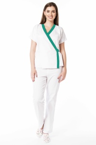 Uniformă medicală din poplin Jachetă Tara cu inserție Verde menta și pantaloni clasici pentru femei