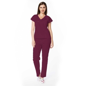 Uniforma medicala DOLL cu bluza cambrata si pantalon-Visiniu